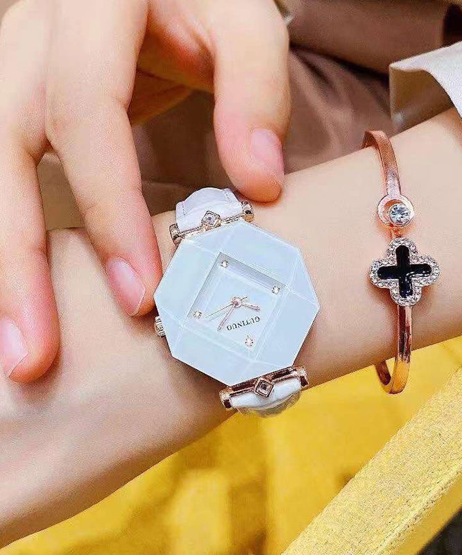 Beautiful Green Leather Tempered Glass Waterproof Watch