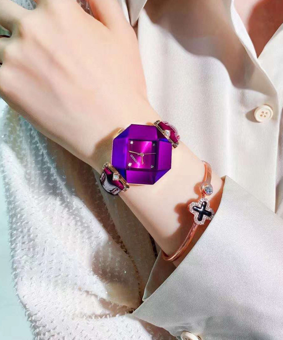 Beautiful Green Leather Tempered Glass Waterproof Watch