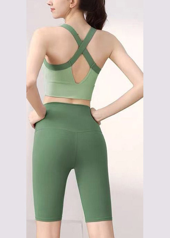Beautiful Green Patchwork Sports Bra And Leggings Set Suit Running Leggings