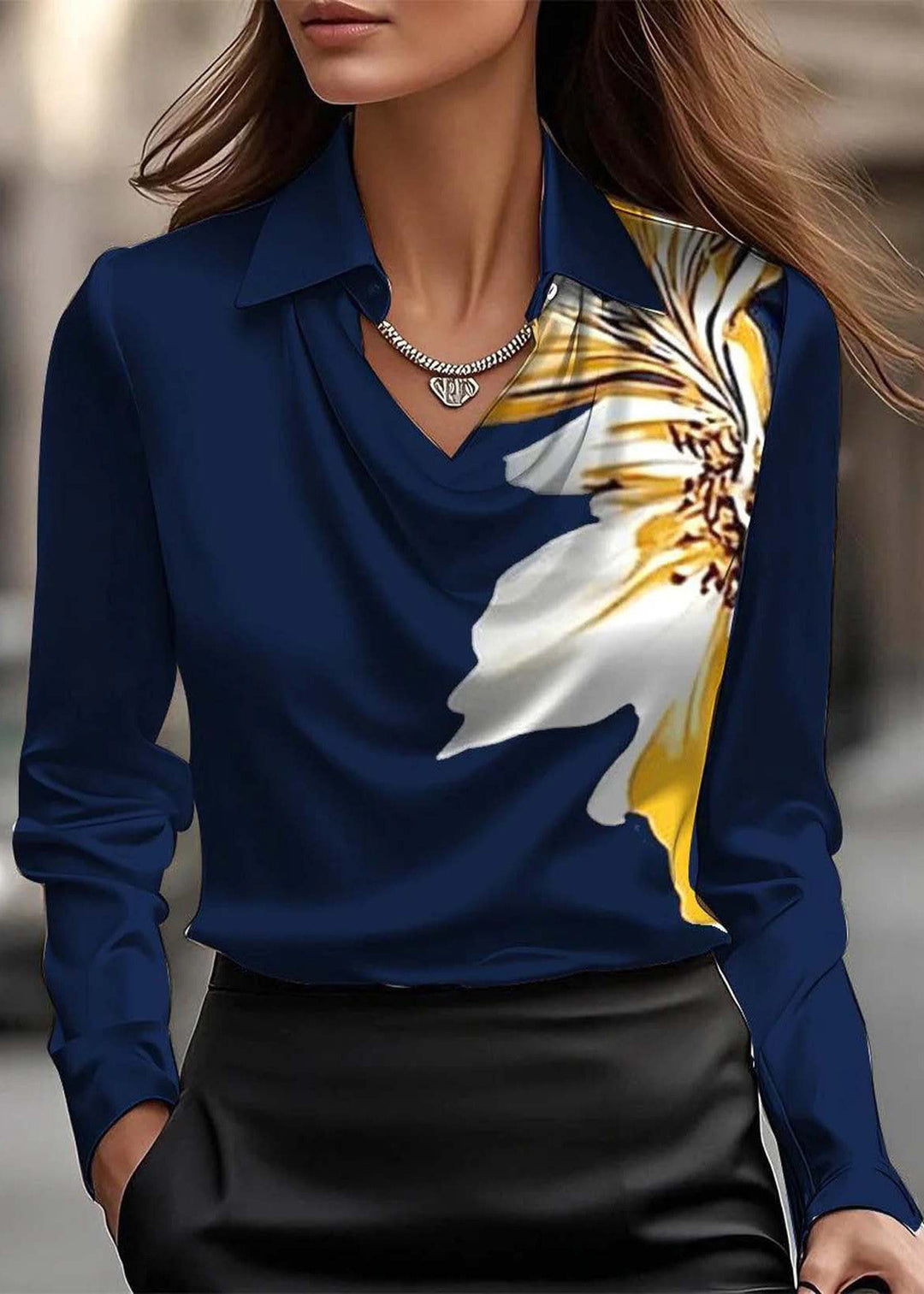 Beautiful Green Peter Pan Collar Print Silk Shirts Top Spring