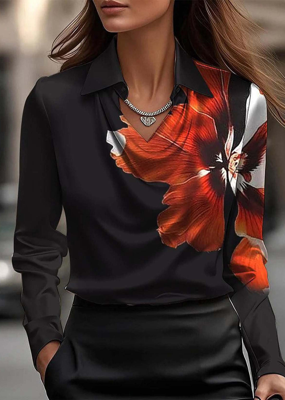 Beautiful Green Peter Pan Collar Print Silk Shirts Top Spring