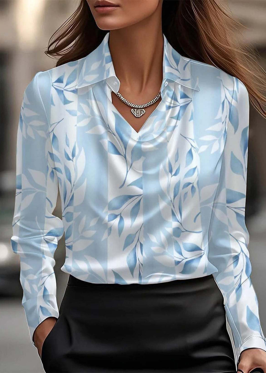 Beautiful Green Peter Pan Collar Print Silk Shirts Top Spring