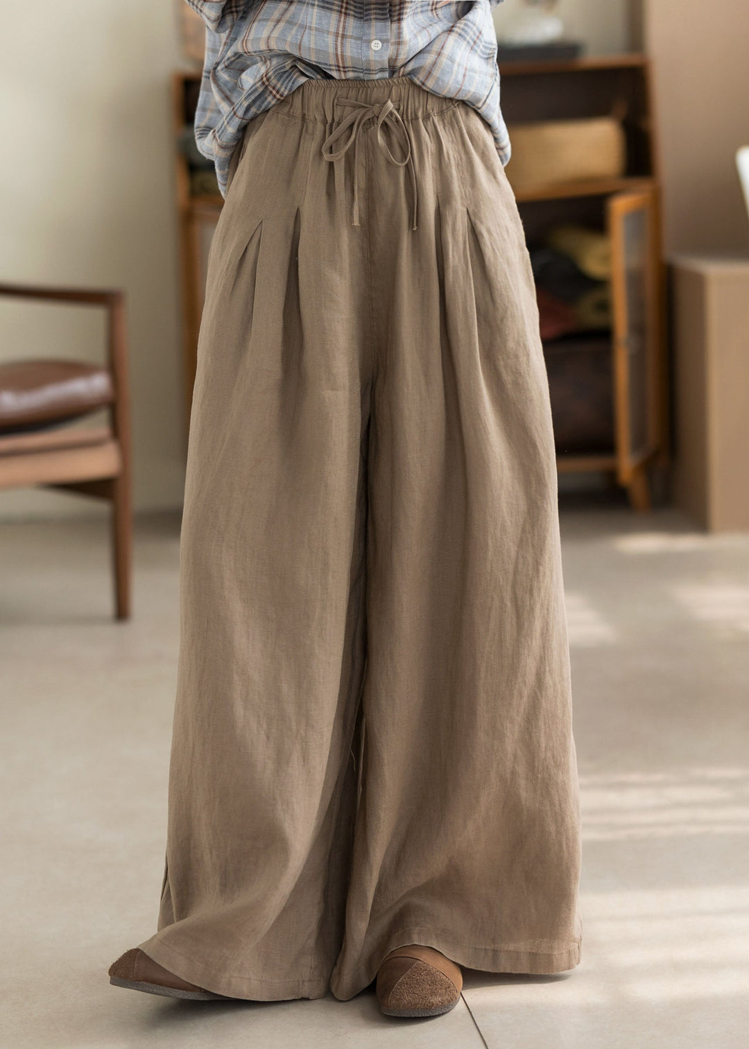 Beautiful Green Pockets Elastic Waist Linen Pants Summer