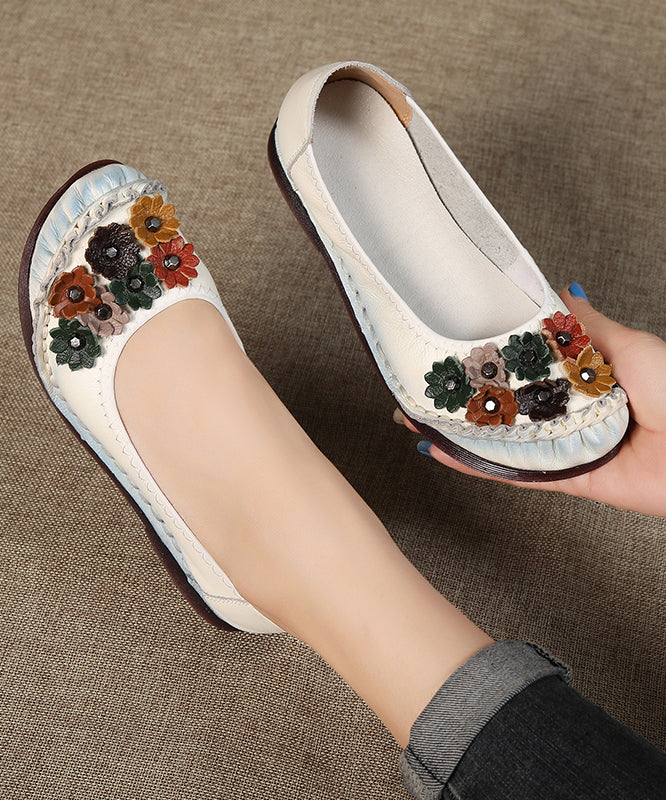 Beautiful Grey Faux Leather Flower Splicing Flats Shoes