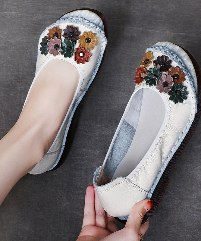 Beautiful Grey Faux Leather Flower Splicing Flats Shoes