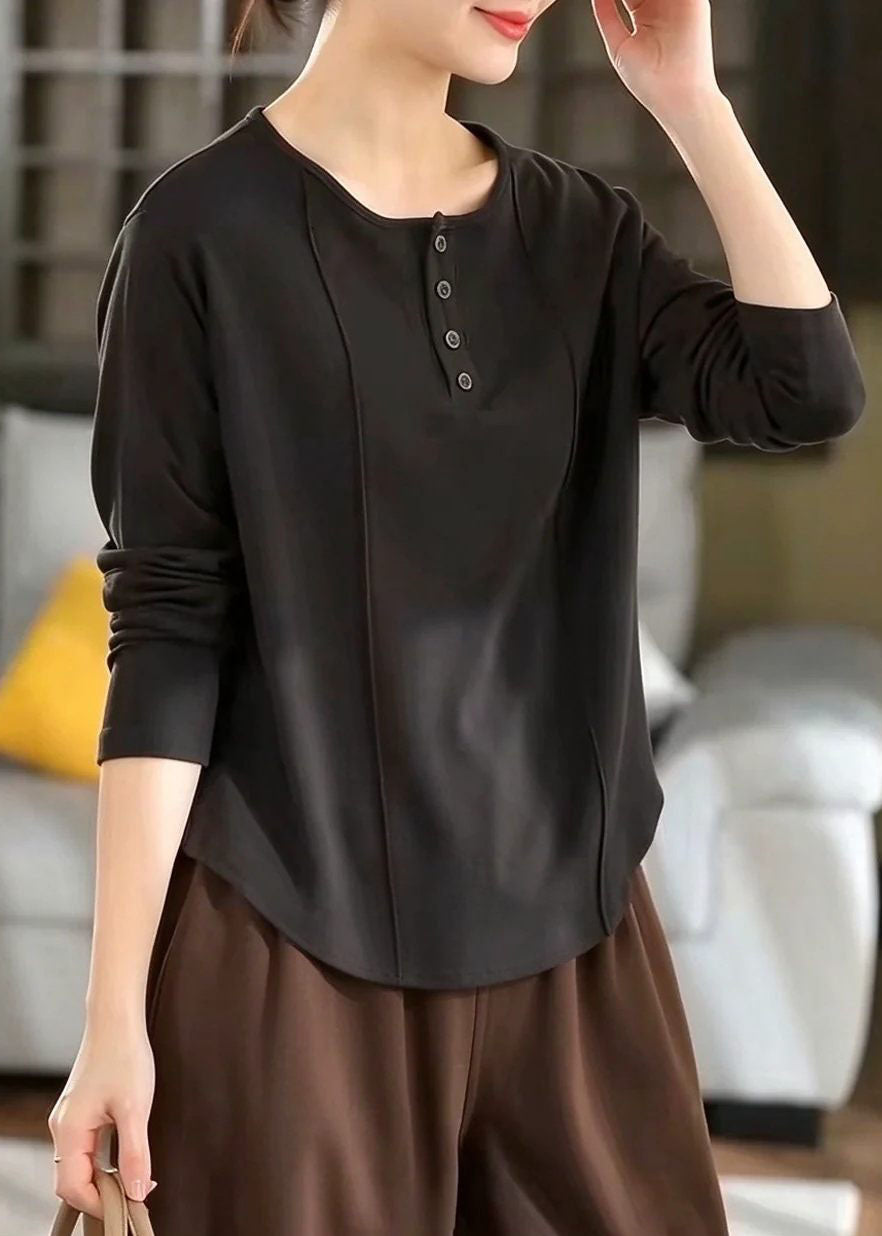 Beautiful Grey O-Neck Wrinkled Cotton Top Fall