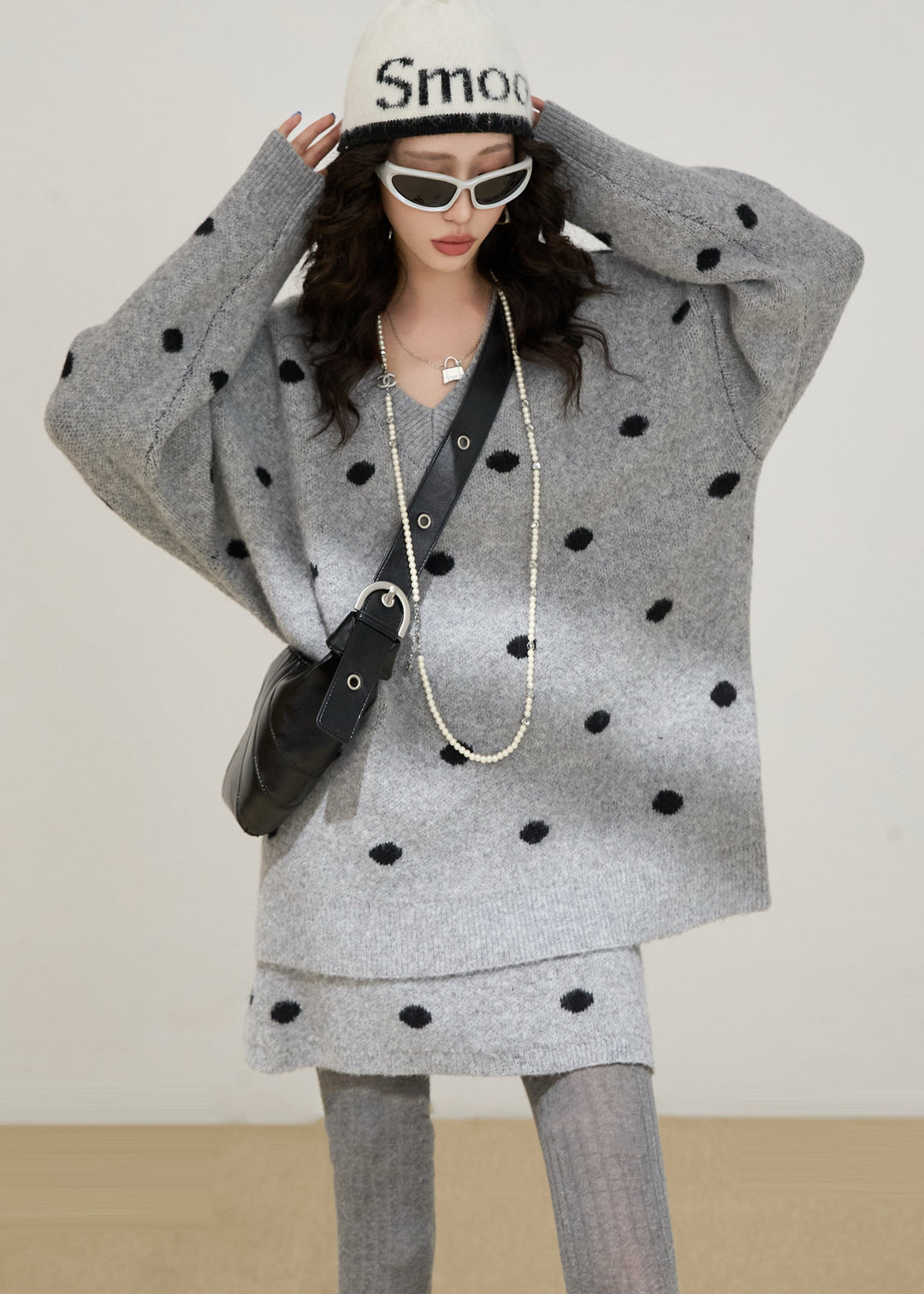 Beautiful Grey Oversized Cozy Knit Two Pieces Set Winter