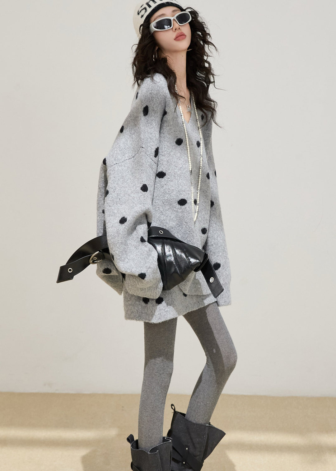 Beautiful Grey Oversized Cozy Knit Two Pieces Set Winter