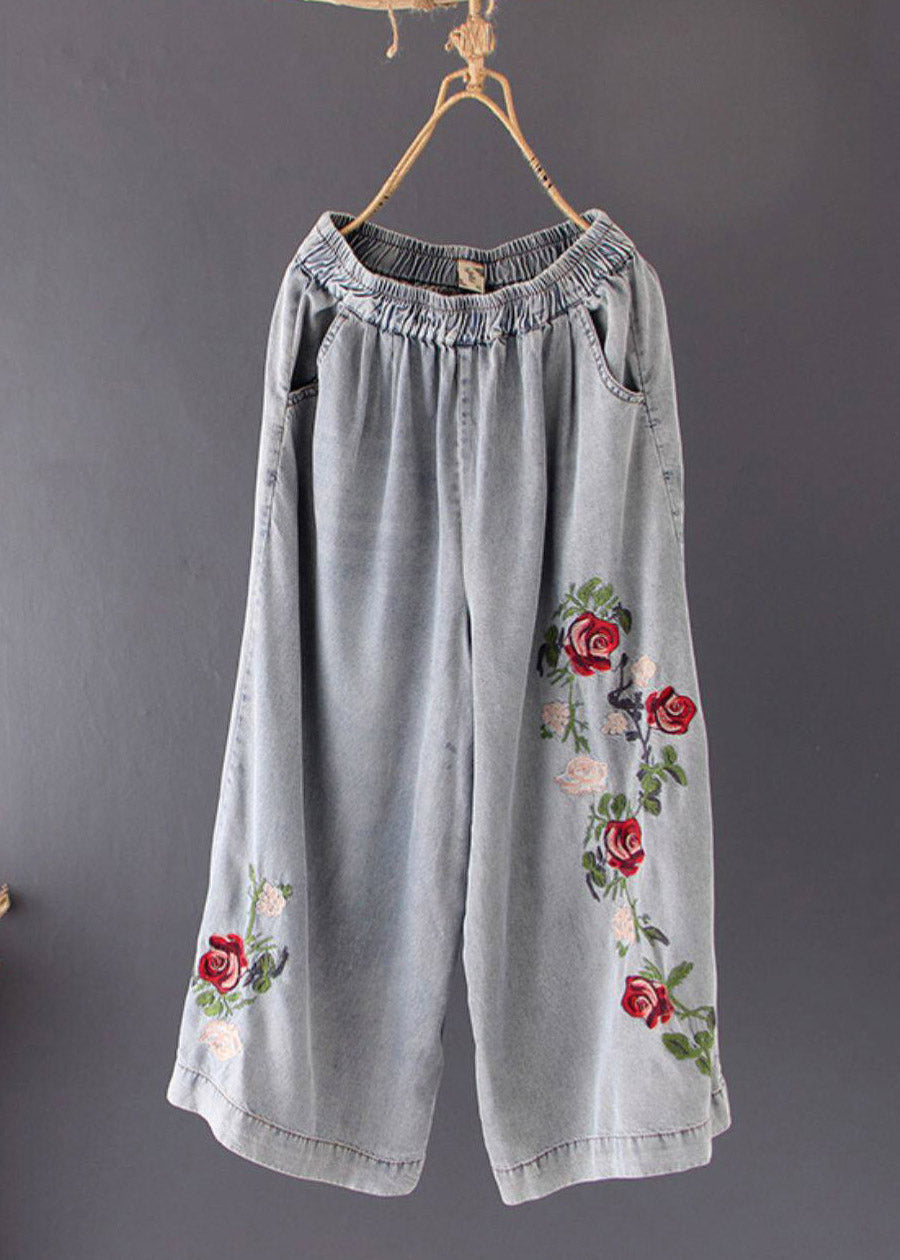 Beautiful Grey Pockets Patchwork Draping Wide Leg Jeans