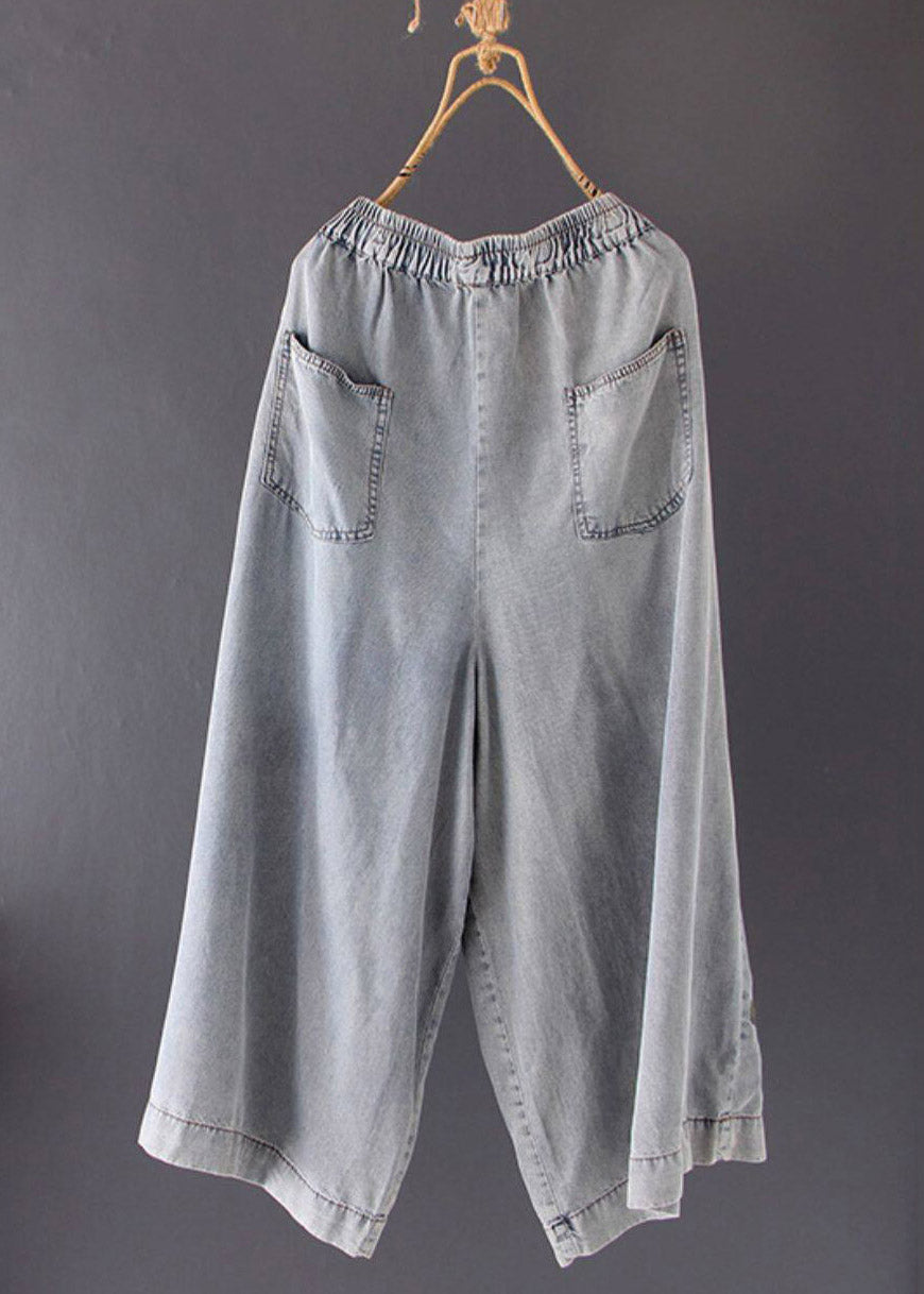 Beautiful Grey Pockets Patchwork Draping Wide Leg Jeans