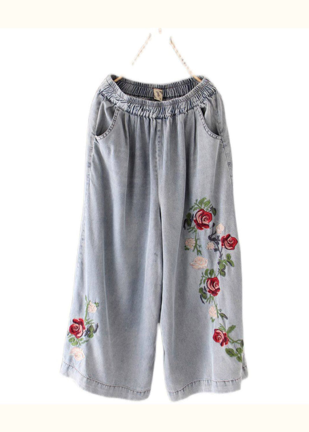 Beautiful Grey Pockets Patchwork Draping Wide Leg Jeans