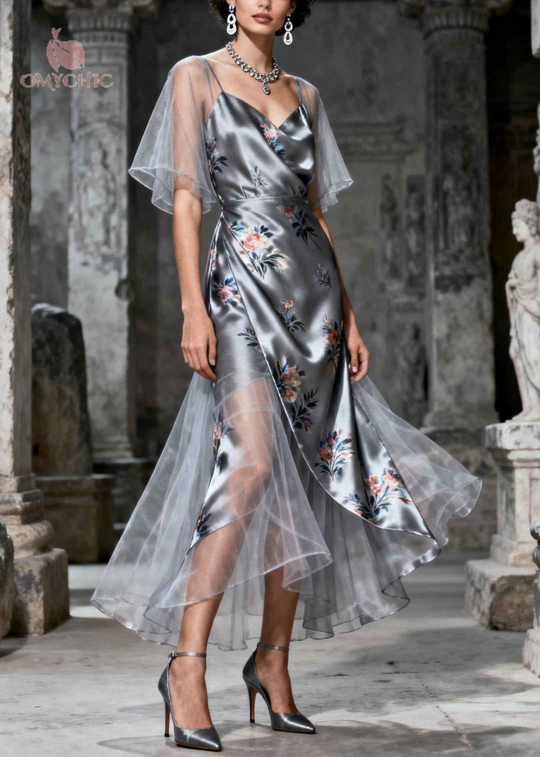 Beautiful Grey Print Patchwork Tulle Party Dresses Summer