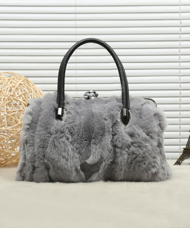 Beautiful Grey The Rabbit Wool Durable Satchel Handbag