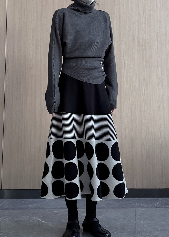 Beautiful Grey Turtle Neck Asymmetrical Design Knit Pullover Winter