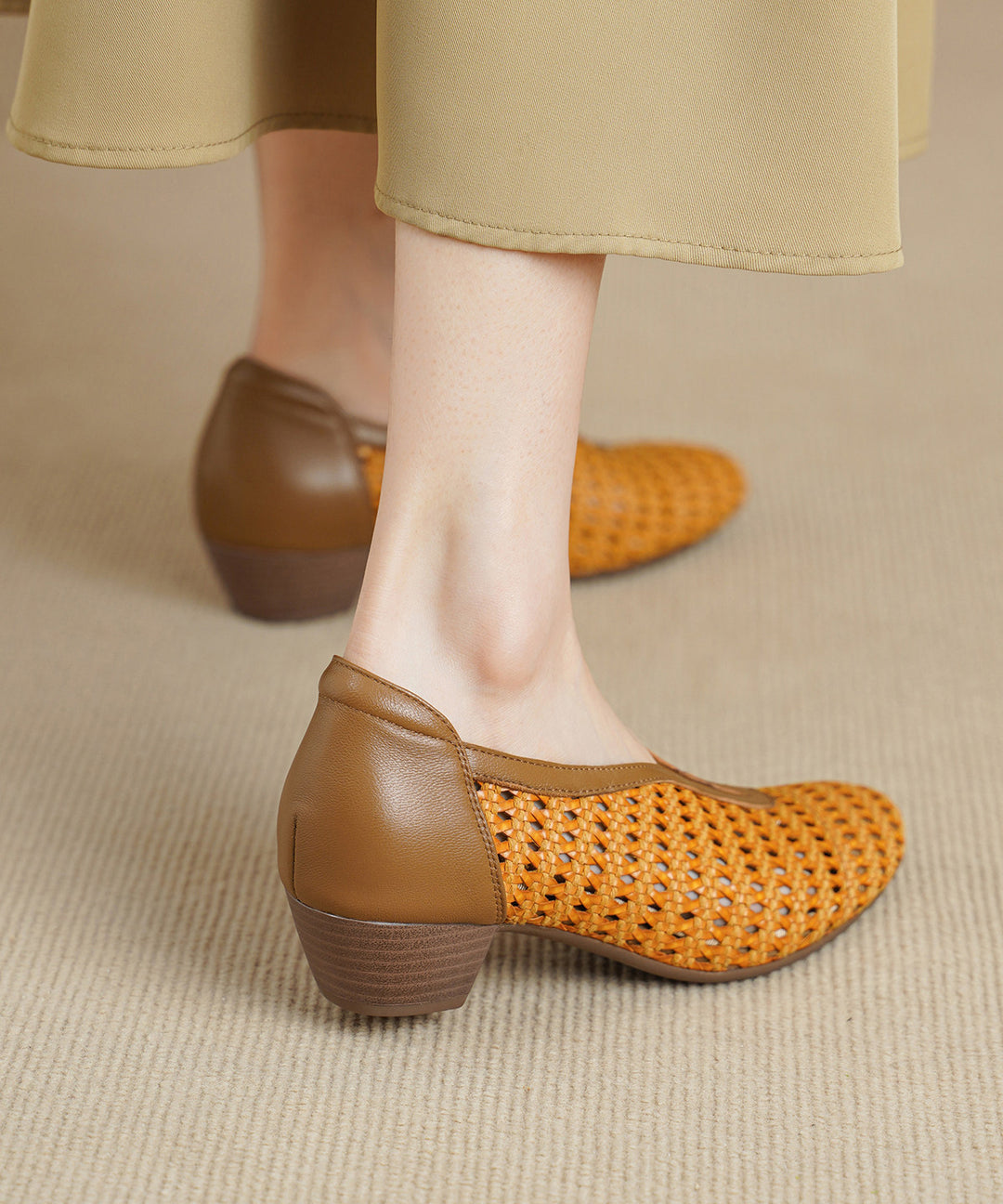 Beautiful Hollow Out Chunky Sandals Brown Sheepskin