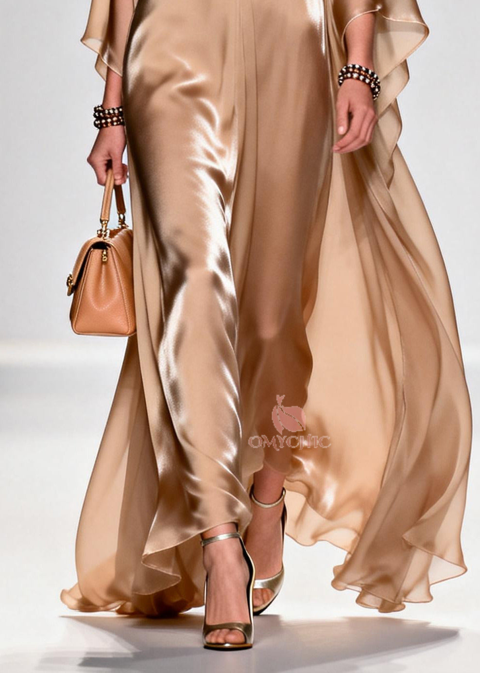 Beautiful Khaki Bow Exra Large Hem Draping Chiffon Maxi Dresses Summer