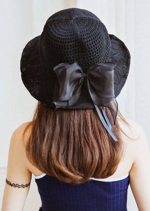 Beautiful Khaki Hollow Out Bow Cotton Knit Bucket Hat