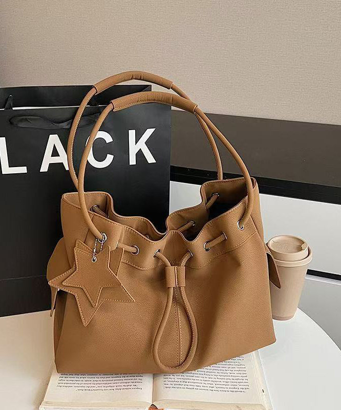 Beautiful Khaki Star Pendant Solid Durable Faux Leather Women Handbags