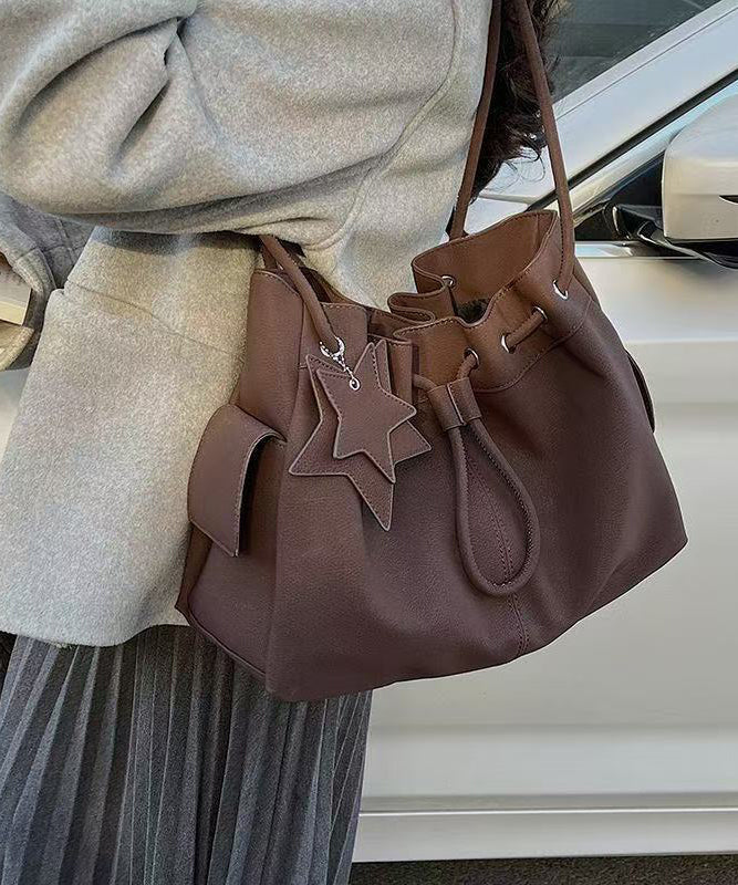 Beautiful Khaki Star Pendant Solid Durable Faux Leather Women Handbags