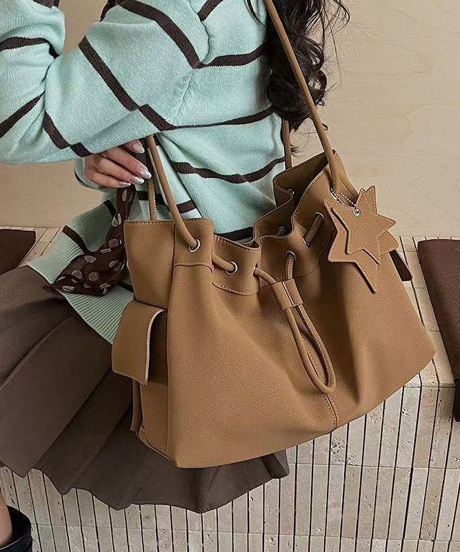Beautiful Khaki Star Pendant Solid Durable Faux Leather Women Handbags