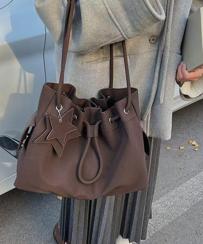 Beautiful Khaki Star Pendant Solid Durable Faux Leather Women Handbags