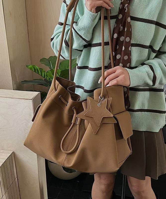 Beautiful Khaki Star Pendant Solid Durable Faux Leather Women Handbags