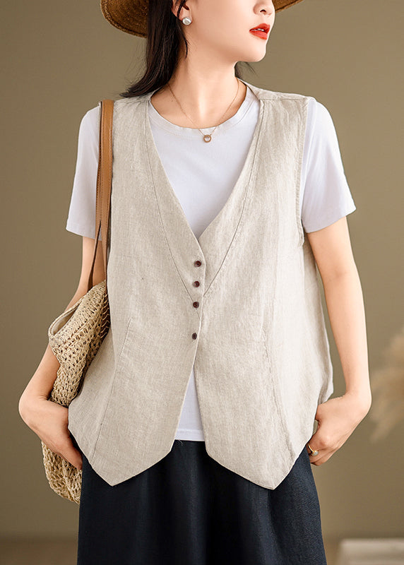 New Khaki V Neck Embroideried Knit Vest Sleeveless main image 0