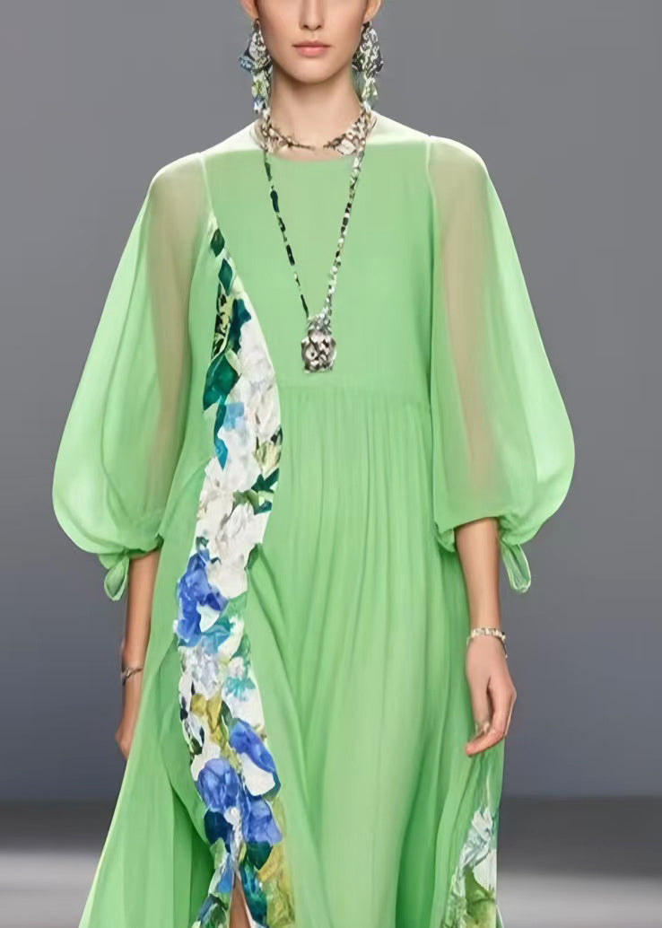 Beautiful Light Green Patchwork Side Open Chiffon Party Dresses Bracelet Sleeve