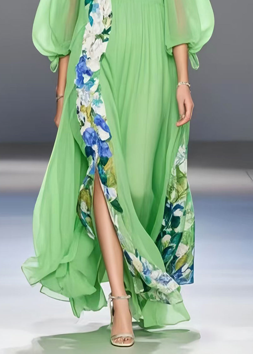 Beautiful Light Green Patchwork Side Open Chiffon Party Dresses Bracelet Sleeve