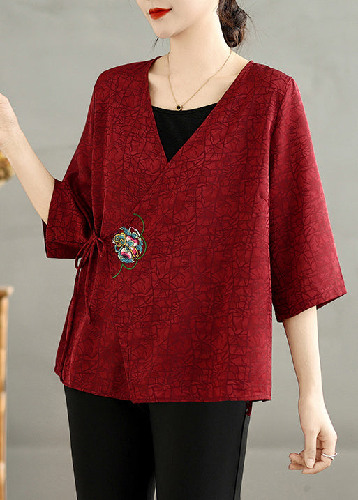 Beautiful Mulberry Embroidered Silk Shirt Half Sleeve