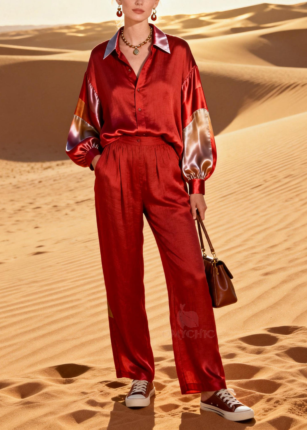 Beautiful Mulberry Peter Pan Collar Patchwork Linen Silk Two Pieces Set Spring