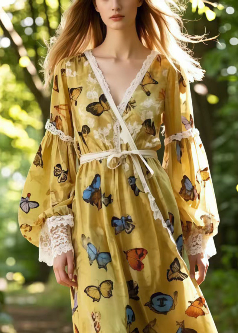 Beautiful Multicolour Butterfly Chiffon Vacation Dresses Spring