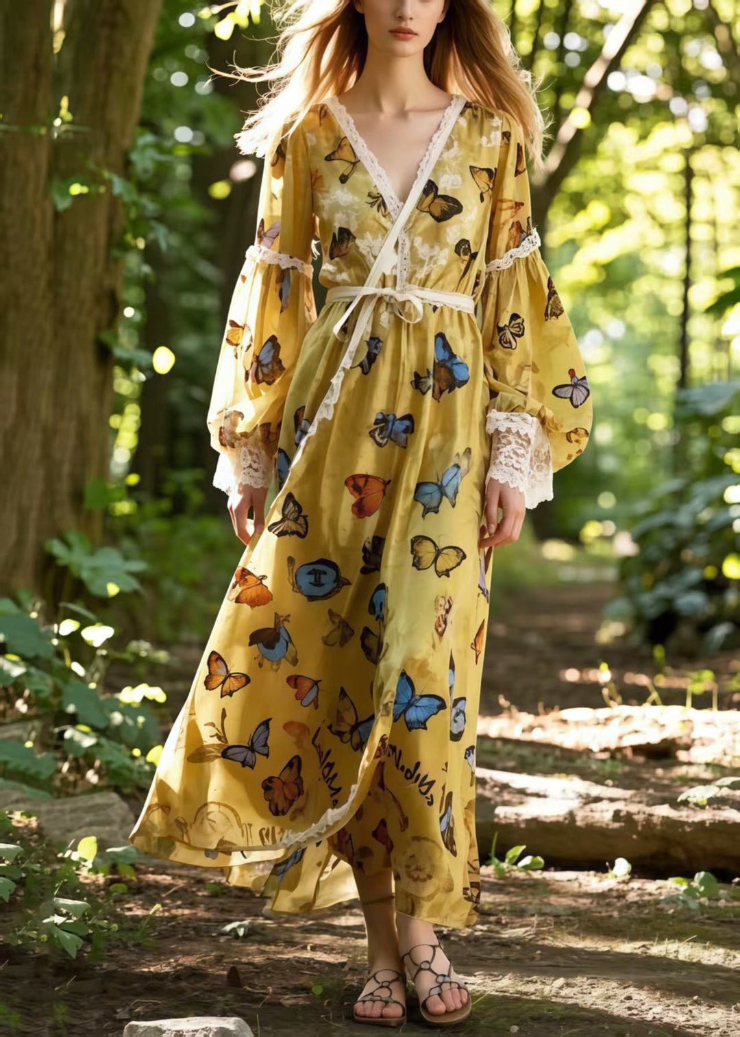 Beautiful Multicolour Butterfly Chiffon Vacation Dresses Spring
