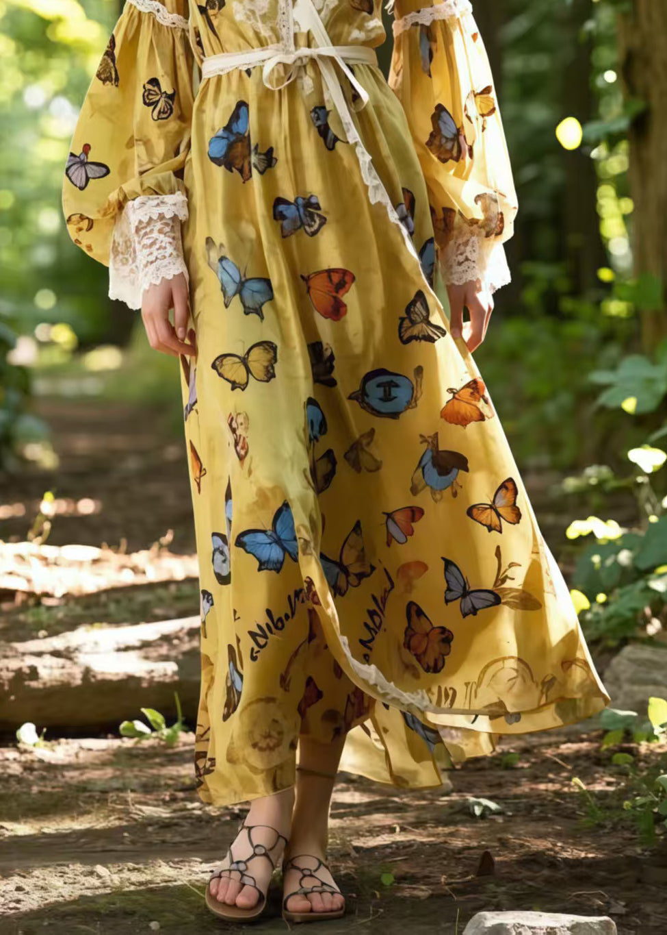 Beautiful Multicolour Butterfly Chiffon Vacation Dresses Spring