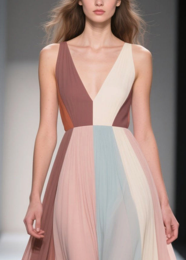 Beautiful Multicolour Exra Large Hem Patchwork Chiffon Dress Summer