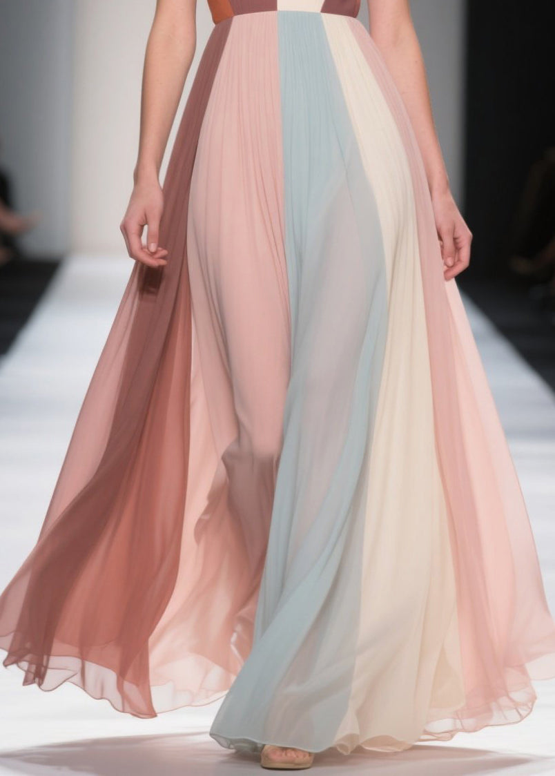 Beautiful Multicolour Exra Large Hem Patchwork Chiffon Dress Summer