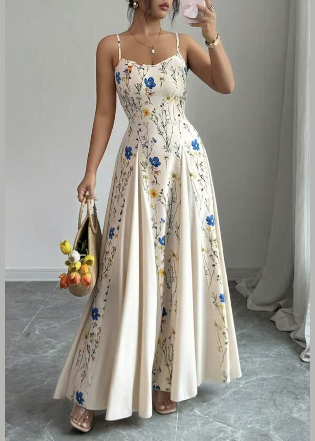 Beautiful Navy Print Exra Large Hem Chiffon Sundress Summer