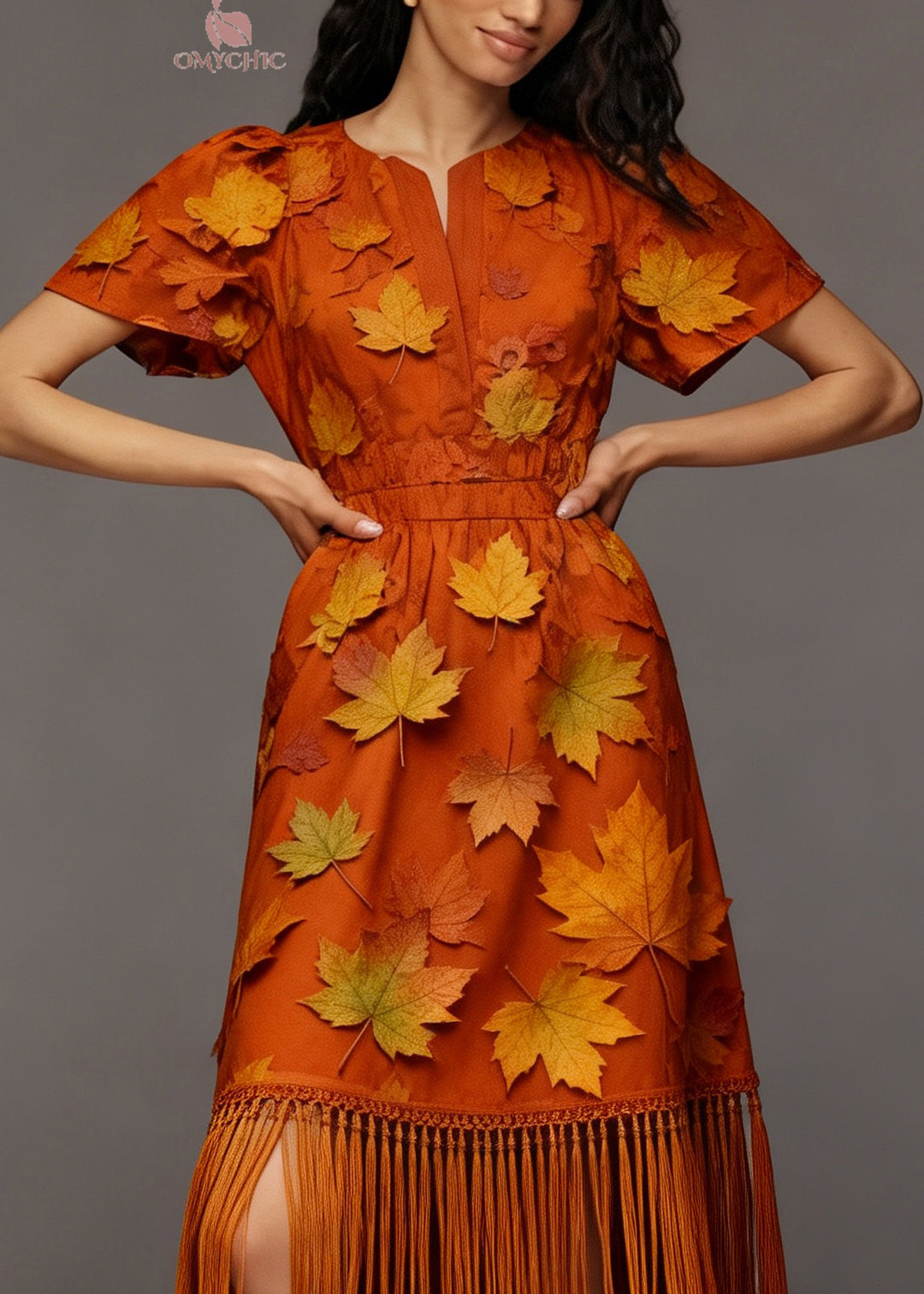 Beautiful Orange Tasseled Patchwork Cotton Maxi Dress Summer