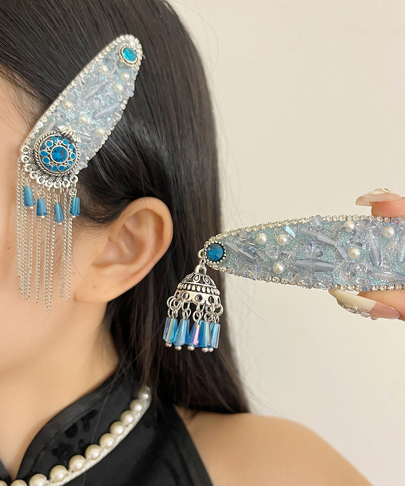 Beautiful Peacock Blue Tasseled Women Hairpin - Omychic