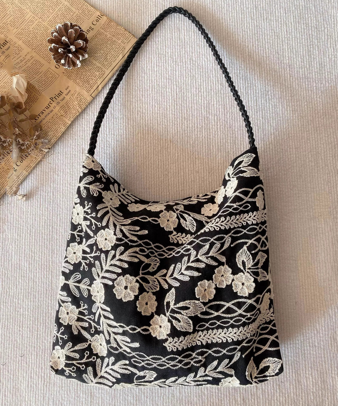 Beautiful Peacock Green Embroidered Daisy Cotton Shoulder Bags