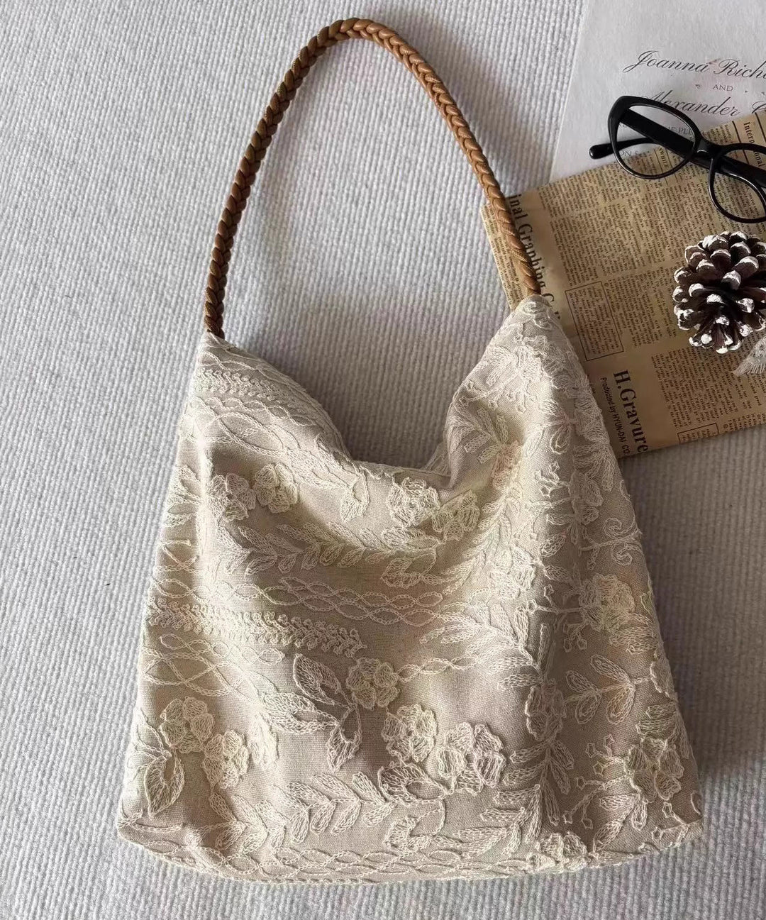 Beautiful Peacock Green Embroidered Daisy Cotton Shoulder Bags