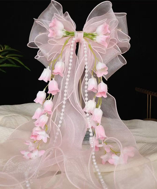 Beautiful Pink Alloy Bow Lily Of The Valley Tassel Hairpin