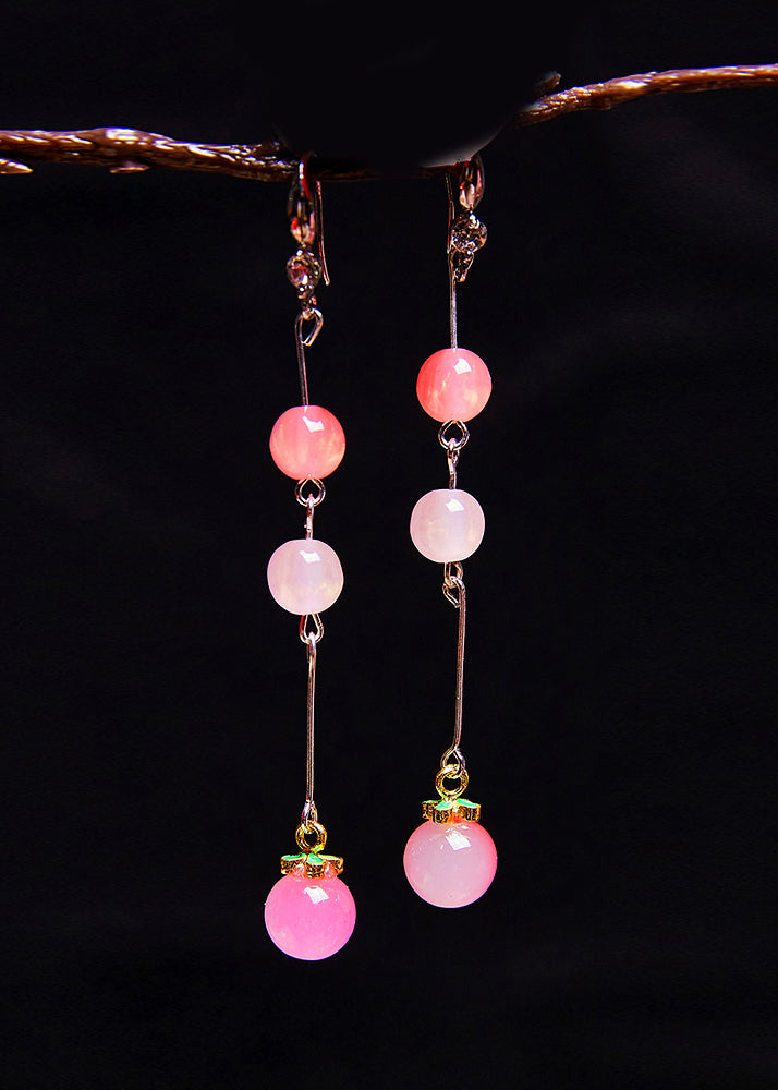 Beautiful Pink Beads Acrylic Tassels Drop Earrings - Omychic