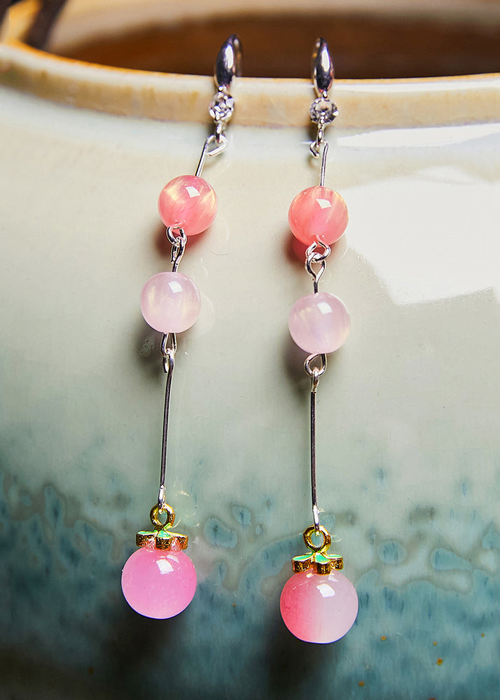 Beautiful Pink Beads Acrylic Tassels Drop Earrings - Omychic