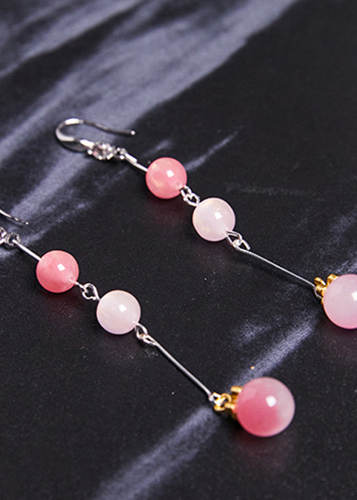 Beautiful Pink Beads Acrylic Tassels Drop Earrings - Omychic