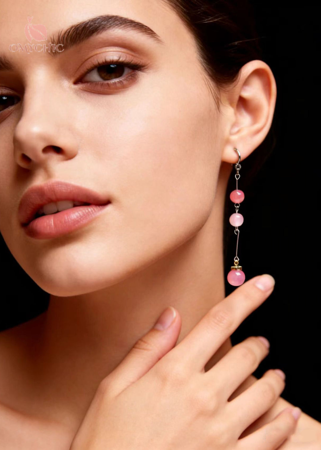 Beautiful Pink Beads Crystal Tassels Drop Earrings