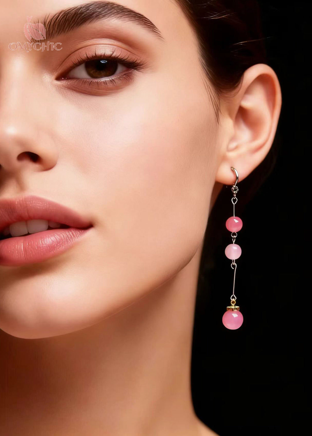 Beautiful Pink Beads Crystal Tassels Drop Earrings