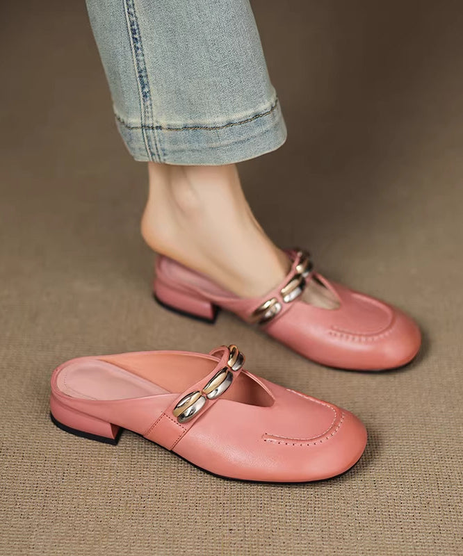 Beautiful Pink Cowhide Leather Splicing Slide Sandals