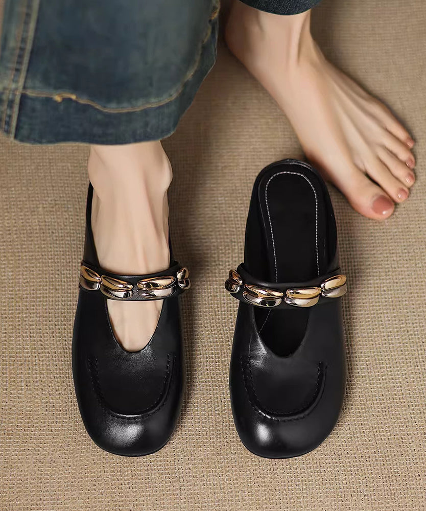 Beautiful Pink Cowhide Leather Splicing Slide Sandals