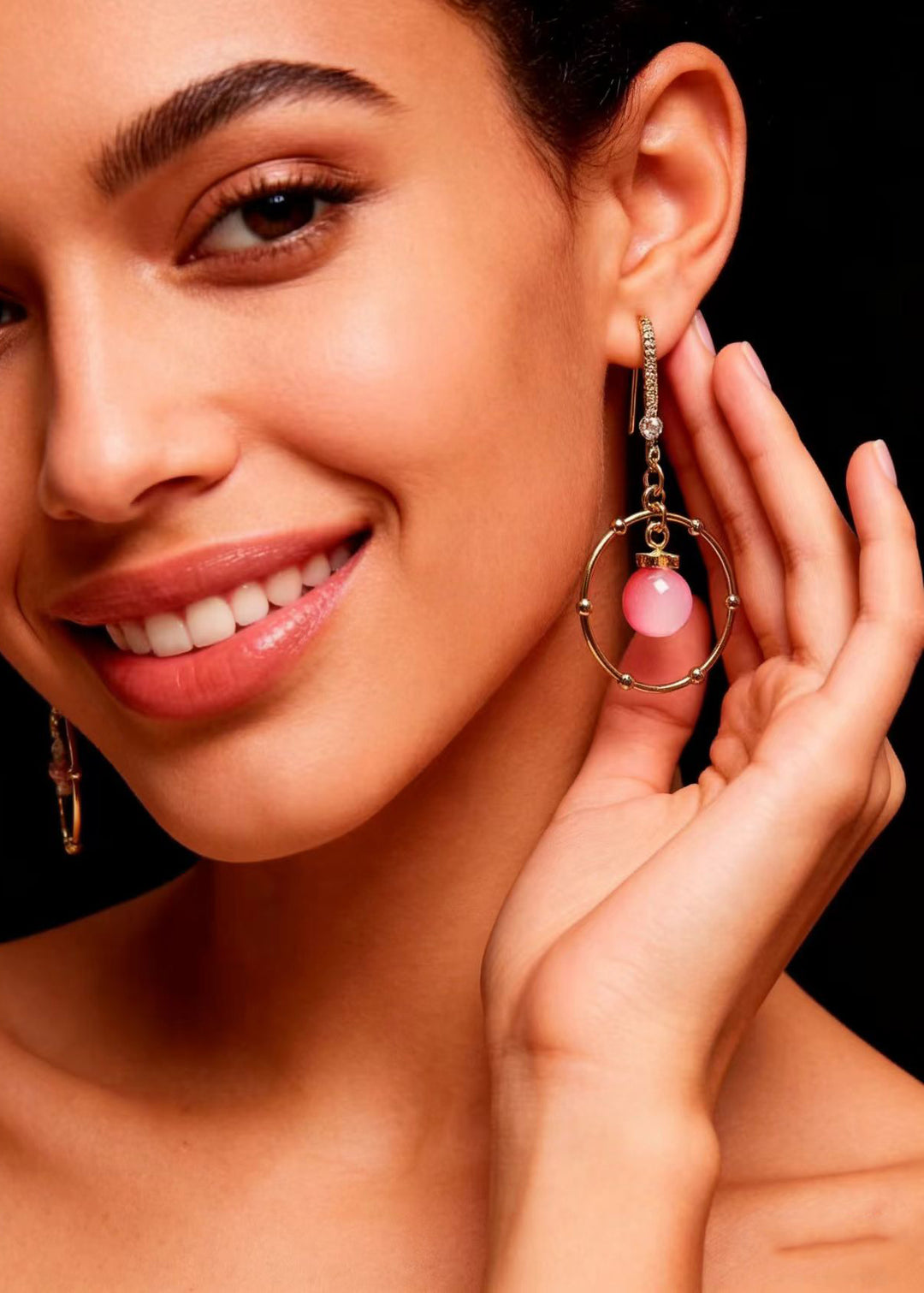Beautiful Pink Crystal Circular Gilding Drop Earring
